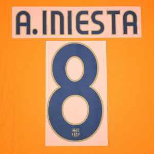 Official Reissue 2007-08 Barcelona Third Name Number Set #8 A. INIESTA Sipesa