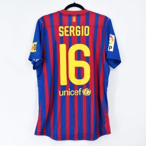 2011-12 Barcelona Home Shirt #16 SERGIO Match Worn vs Betis - Image 1