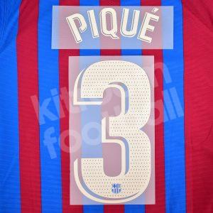 2021-22 Barcelona Home Name Number Set #3 PIQUÉ La Liga Repro