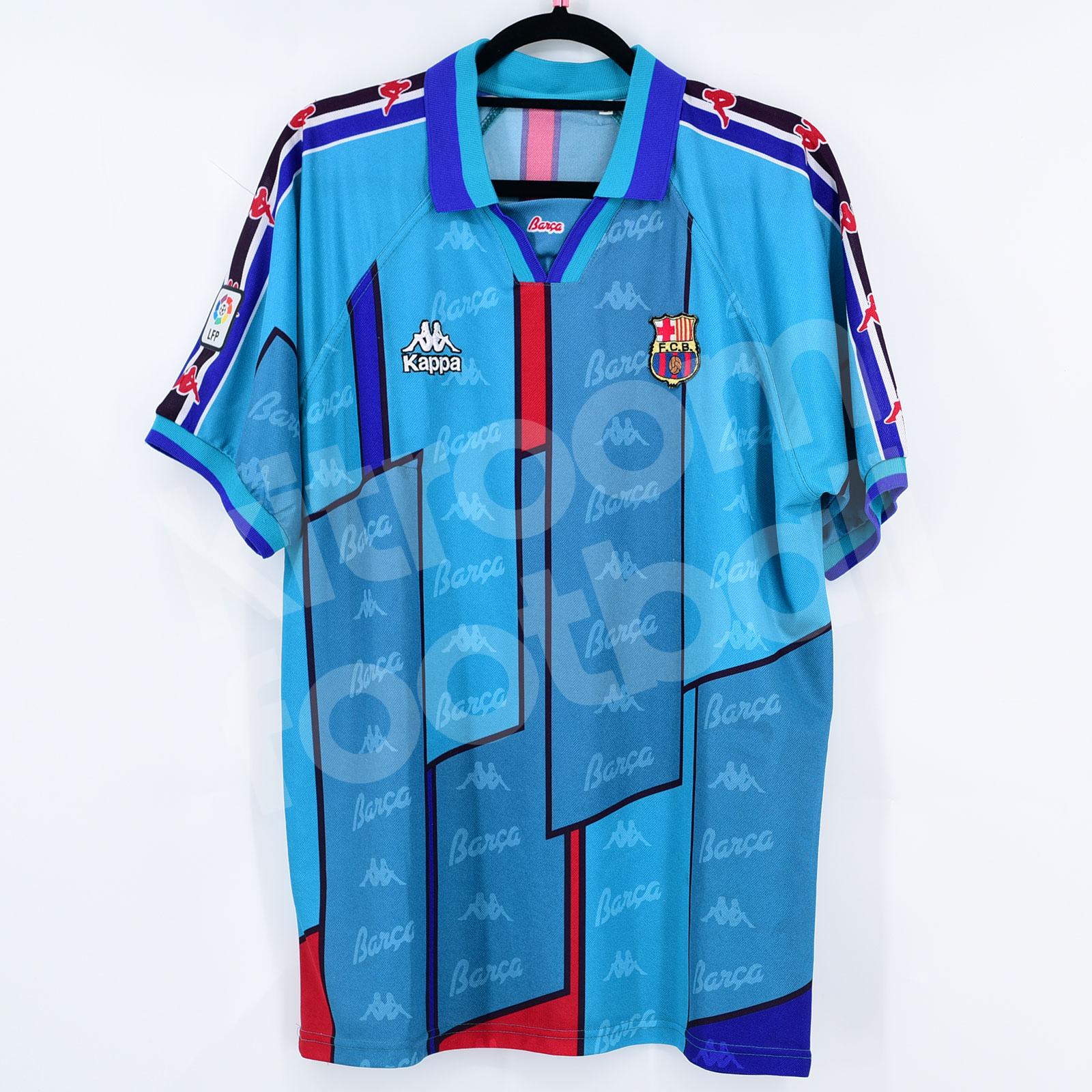 FC BARCELONA Kappa ゲームシャツ L相当 ブルー ブロークコア 1995-96 Barcelona Away Shirt Kappa #9 KODRO (Good) L – Kitroom