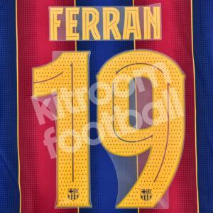 Original Player Issue 2021-22 Barcelona Third Name Number Set #19 FERRAN Cup Version
