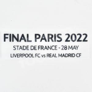 Real Madrid Final Paris Champions League 2022 MDT Match Deatails Black Patch Repro