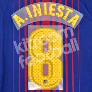 2017-18 Barcelona Home Name Number Set #8 A. INIESTA Repro