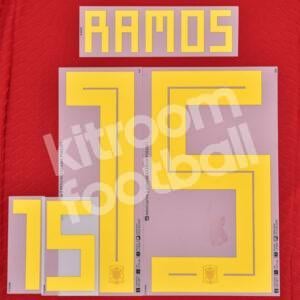 Original Player Issue 2018 Spain Home Name Number Set #15 SERGIO RAMOS Dekographics - Image 1