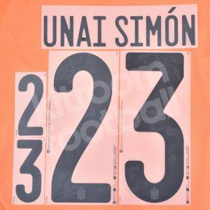 Original Player Issue 2019-22 Spain Goalkeeper Name Number Set #23 UNAI SIMON Dekographics