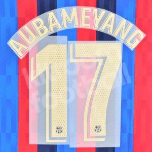 2022-23 Barcelona Home Name Number Set #17 AUBAMEYANG La Liga Repro
