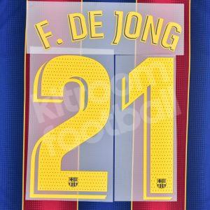 2019-21 Barcelona Home Name Number Set #21 F. DE JONG La Liga Repro