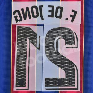 2019-21 Barcelona Home Name Number Set #21 F. DE JONG La Liga Repro - Image 3