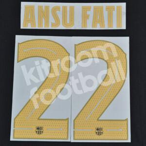 2020-21 Barcelona Away Name Set Gold Champions League Repro - #22 ANSU FATI