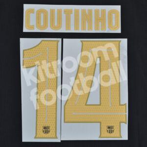 2020-21 Barcelona Away Name Set Gold Champions League Repro - #14 COUTINHO