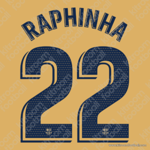 2022-23 Barcelona Away Name Number Set #22 RAPHINHA La Liga Repro