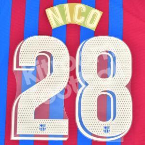Original Player Issue 2021-22 Barcelona Home Name Number Set #28 NICO Avery