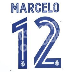 2020-21 Real Madrid Home Name Number Set #12 MARCELO UCL Repro - Image 1