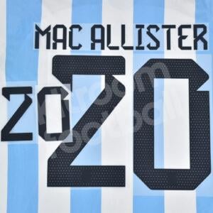 FIFA World Cup Qatar 2022 Argentina Name Number Set #20 MAC ALLISTER Home Repro