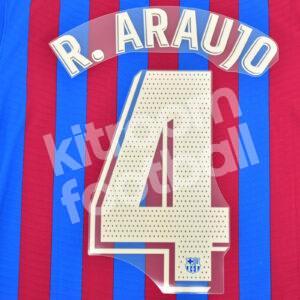 Original Player Issue 2021-22 Barcelona Home Name Number Set #4 R. ARAUJO Avery