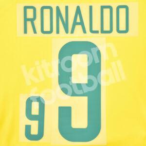 World Cup 2002 Brazil Name Number Set #9 RONALDO Home Repro (Metallic Effect)