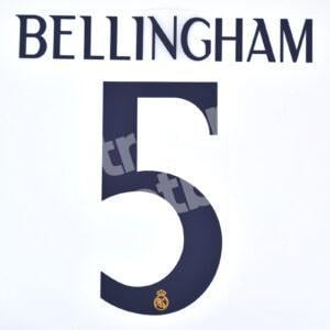 2023-24 Real Madrid Home Name Number Set #5 BELLINGHAM Champions Repro