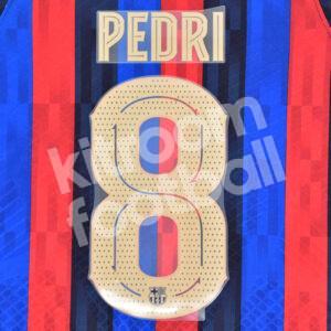 Original Player Issue 2022-23 Barcelona Home Name Number Set #8 PEDRI Cup