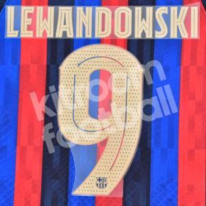Original Player Issue 2022-23 Barcelona Home Name Number Set #9 LEWANDOWSKI Cup