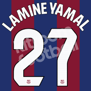 2023-24 Fc Barcelona Home Name Number Set #27 LAMINE YAMAL La Liga Repro