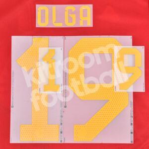 Official 2022-23 Spain Home Name Number Set #19 OLGA Dekographics