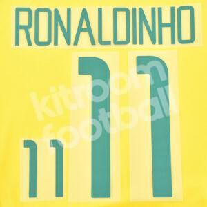 World Cup 2002 Brazil Name Number Set #11 RONALDINHO Home Repro (Metallic Effect)