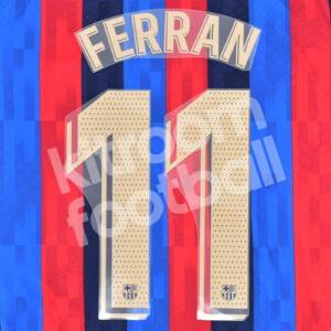 Original Player Issue 2022-23 Barcelona Home Name Number Set #11 FERRAN La Liga