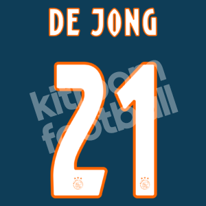 2019-20 Ajax Amsterdam Away Name Number Set #21 DE JONG Repro - Image 1