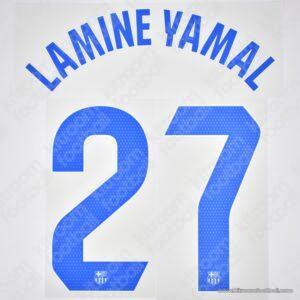 Original 2023-24 Fc Barcelona Away Name Number Set #27 LAMINE YAMAL La Liga TPT