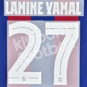 Original 2023-24 Fc Barcelona Home Name Number Set #27 LAMINE YAMAL Champions League