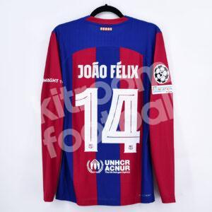 2023-24 Barcelona Home Player Issue Shirt #14 JOAO FELIX Size M UCL Long Sleeves - Image 1