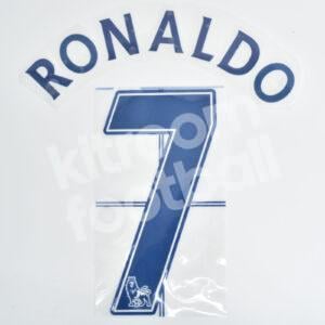 2008-09 Manchester United Away Blue Name Number Set #7 RONALDO Premier League Repro