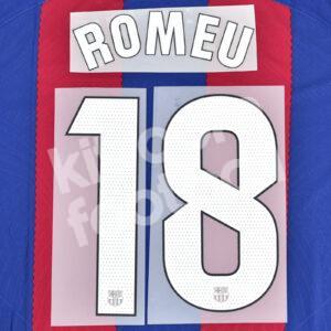 2023-24 Fc Barcelona Home Name Number Set #18 Oriol ROMEU La Liga Repro