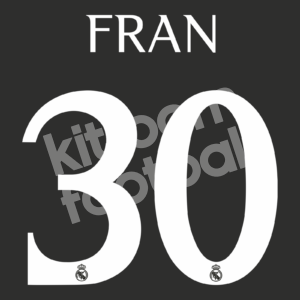 2023-24 Real Madrid Goalkeeper Name Number Set #30 FRAN White Champions Repro - Image 1