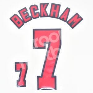 World Cup 1998 England Home Name Number Set #7 BECKHAM Flock Repro