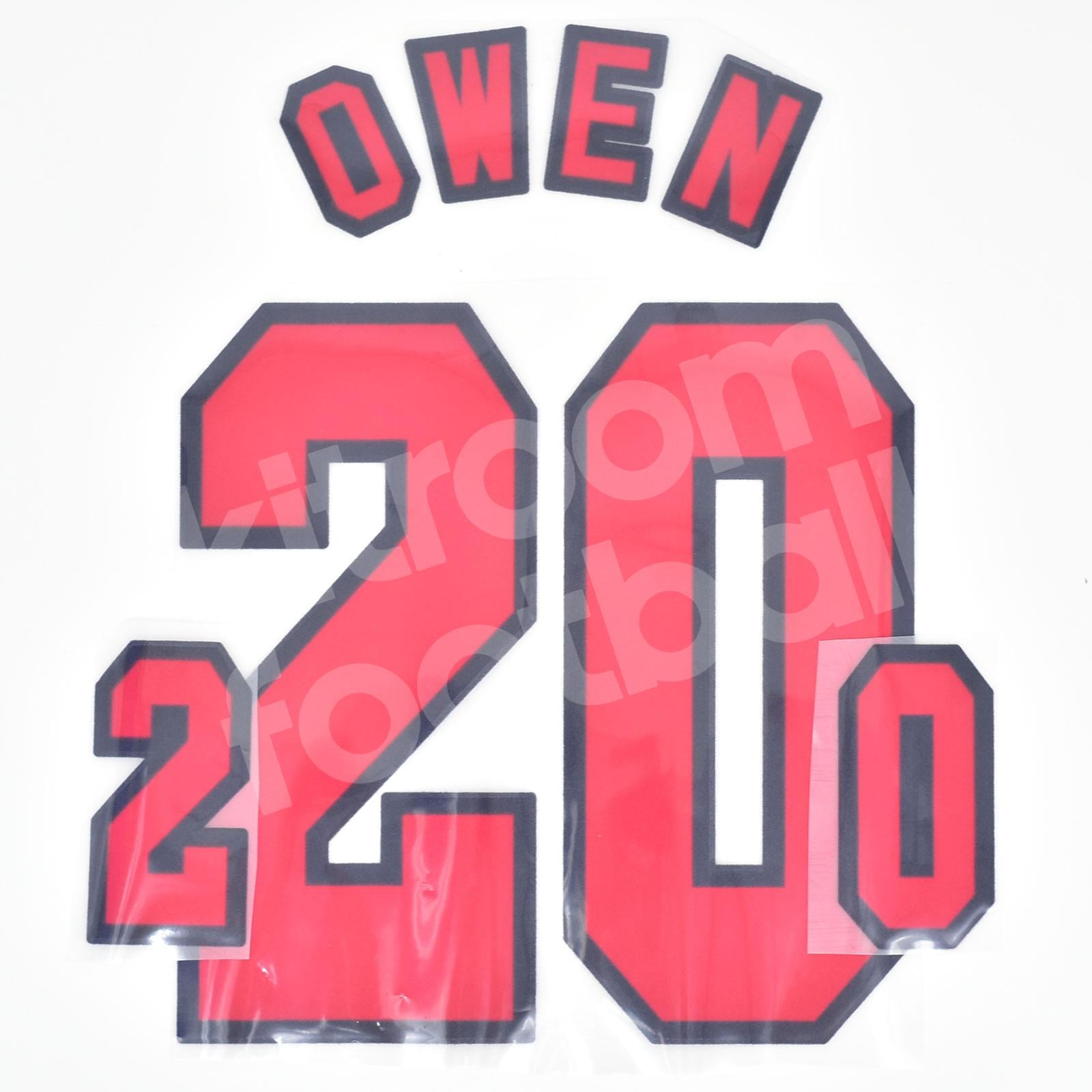 World Cup 1998 England Home Name Number Set #20 OWEN Flock Repro