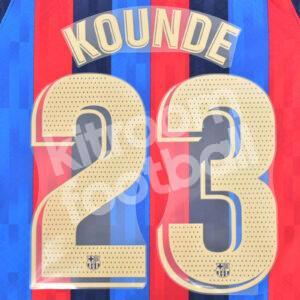 Original Player Issue 2022-23 Barcelona Home Name Number Set #23 KOUNDE La Liga - Image 1