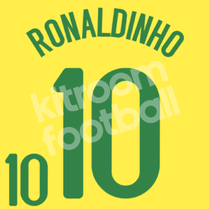 2008-10 Brazil Home Name Number Set #10 RONALDINHO Green Repro - Image 1