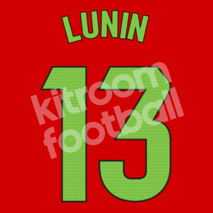2023-24 Real Madrid Goalkeeper Green Name Number Set #13 LUNIN La Liga Repro - Image 1