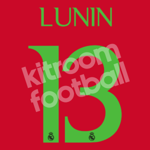 2023-24 Real Madrid Goalkeeper Green Name Number Set #13 LUNIN Champions Repro