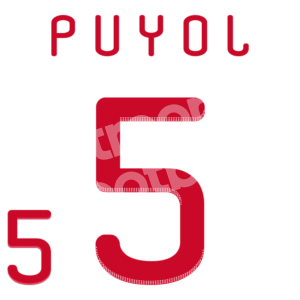 2010-12 Spain Away Name Number Set #5 PUYOL Red Repro