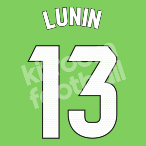 2023-24 Real Madrid Goalkeeper White Name Number Set #13 LUNIN La Liga Repro