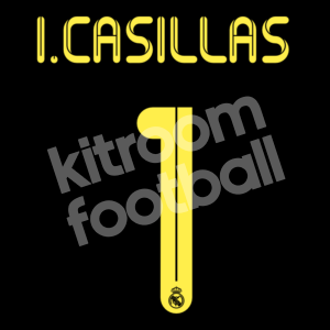 2011-12 Real Madrid Goalkeeper Yellow Name Number Set #1 Iker CASILLAS Repro - Image 1
