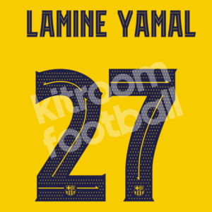 2023-24 Fc Barcelona Senyera Name Number Set #27 LAMINE YAMAL UCL Repro