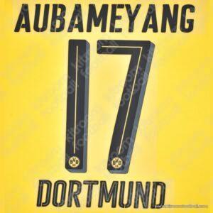 2016-18 Borussia Dortmund Home Name Number Set #17 AUBAMEYANG Repro - Image 3