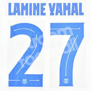 Original 2023-24 Fc Barcelona Away Name Number Set #27 LAMINE YAMAL UEFA Champions League TPT