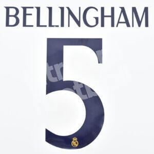 Original Player Issue 2023-24 Real Madrid Home Name Number Set #5 BELLINGHAM Avery