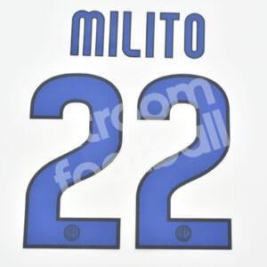 2009-11 Inter Milan Away Name Number Set #22 MILITO Repro