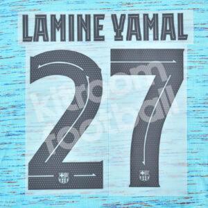 Original 2023-24 Fc Barcelona Third Name Number Set #27 LAMINE YAMAL UCL TPT