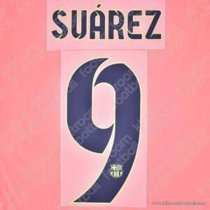 2014-15 Barcelona Away Name Number Set #9 SUAREZ Repro v1